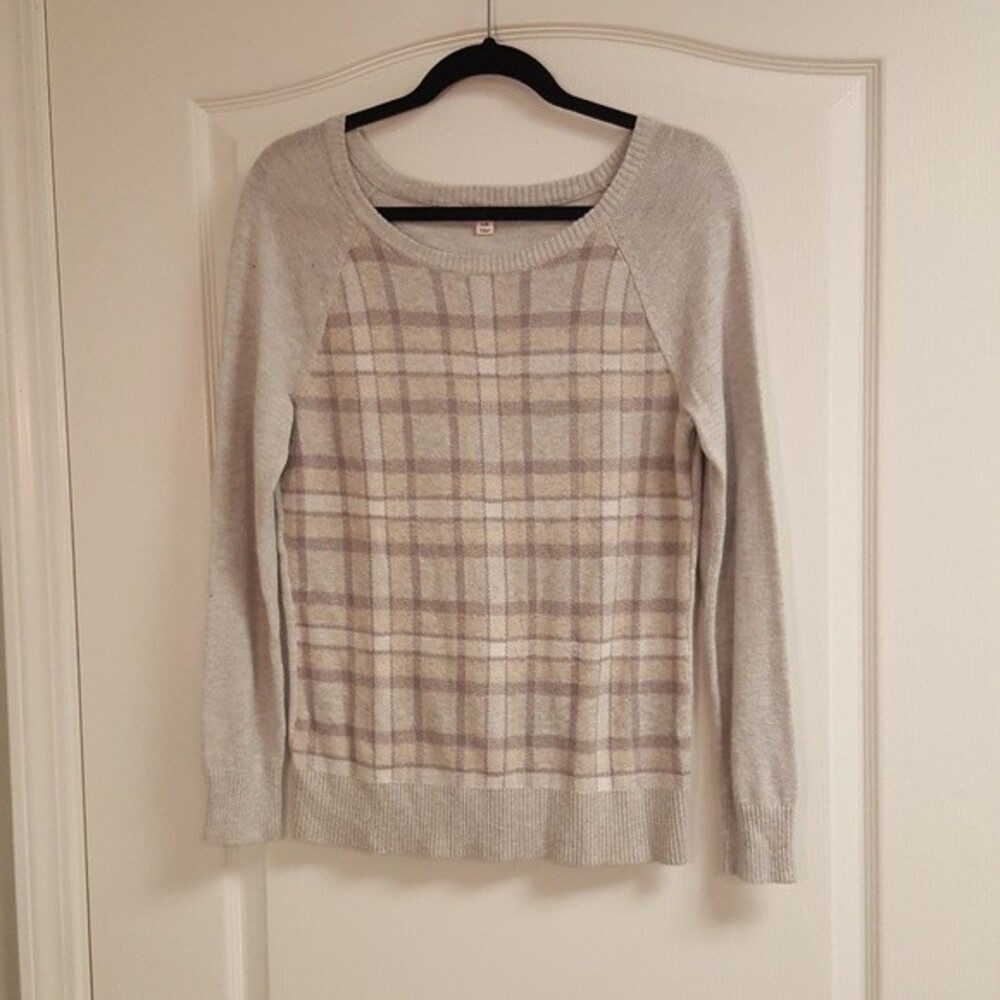 Merona Gray Plaid Knit Sweater